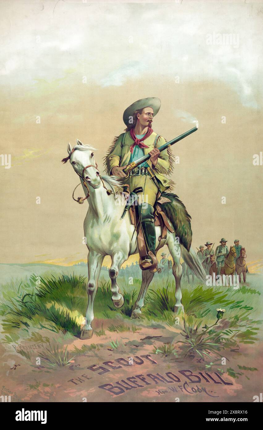 Altes amerikanisches Poster - der Pfadfinder Buffalo Bill. Ho. W.F. Cody - Kunstwerk von Paul Frenzeny, Boston & New York, um 1880 Stockfoto