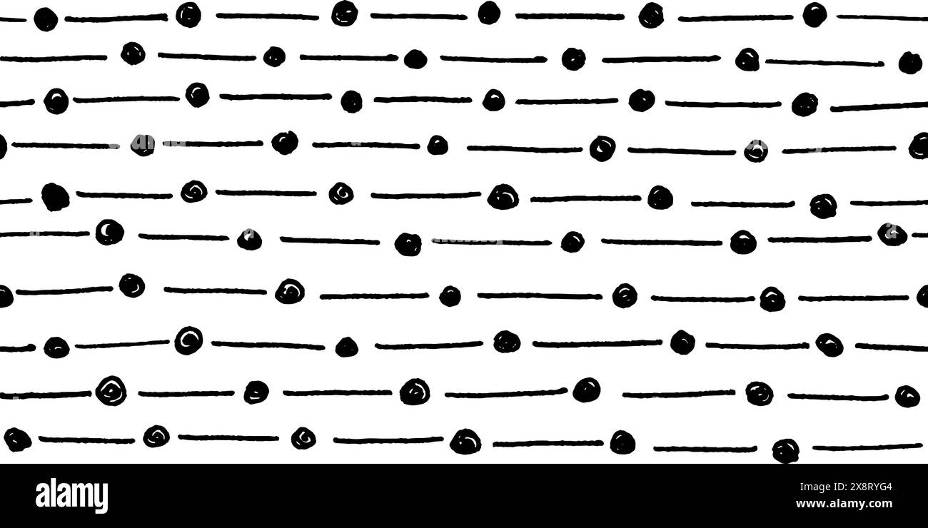Kleines Strichmuster, nahtloses minimalistisches Strichmuster des Vektors, kleiner schwarzer Punkt und Linienelemente auf weißem Hintergrund Stock Vektor