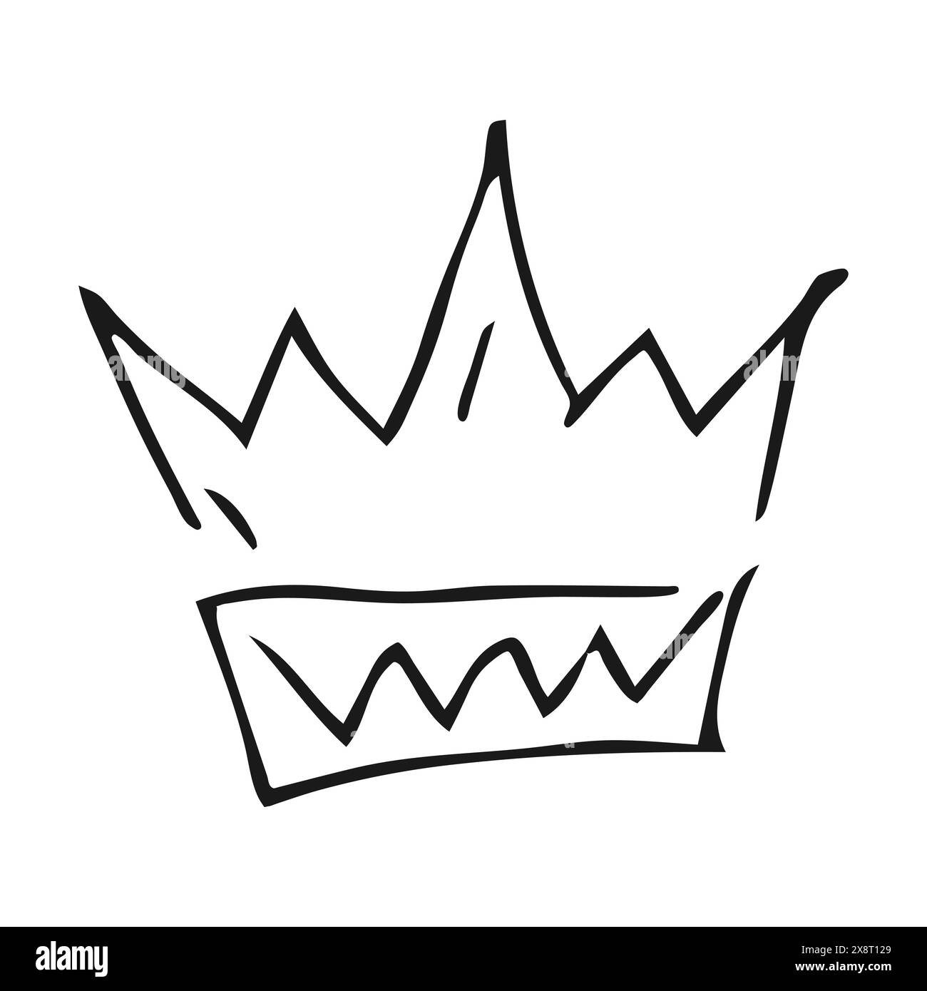 Handgezogene Krone. Einfache Graffiti-Skizze Königin oder Königskrone. Königliche kaiserliche Krönung und Monarchen-Symbol. Schwarze Pinselkritzelei isoliert auf weißem Hintergrund Stock Vektor