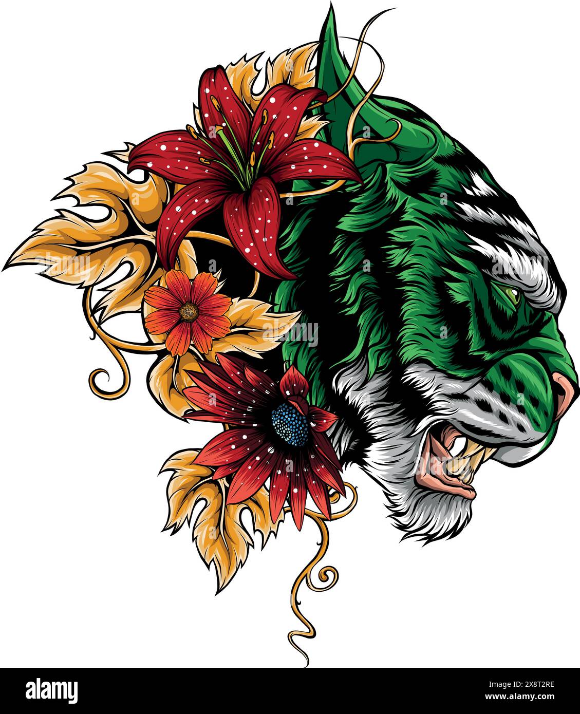 tigerkopf in detailliertem Vektordesign Stock Vektor