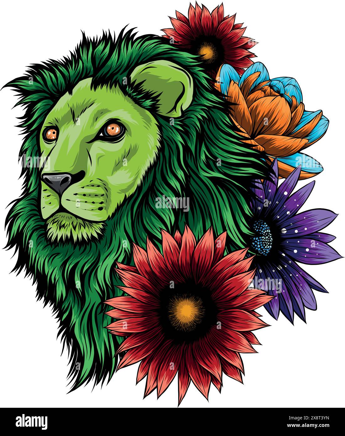 Löwenkopf farbenfrohe Handzeichnung Vektordarstellung Stock Vektor