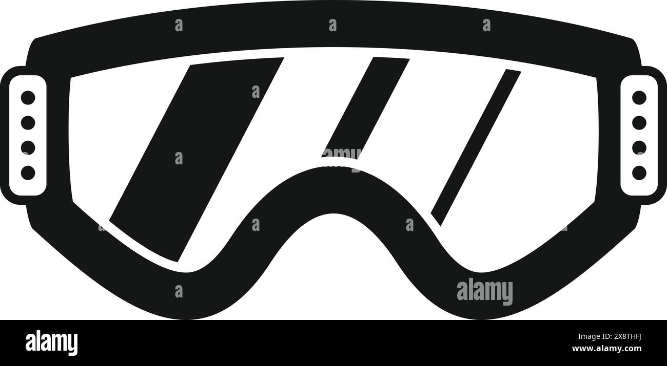 Minimalistische schwarz-weiße Schutzbrille Icon Vektor Illustration für Skifahren und Snowboarden im Wintersport mit klarer Sicht und uv-Schutz Stock Vektor