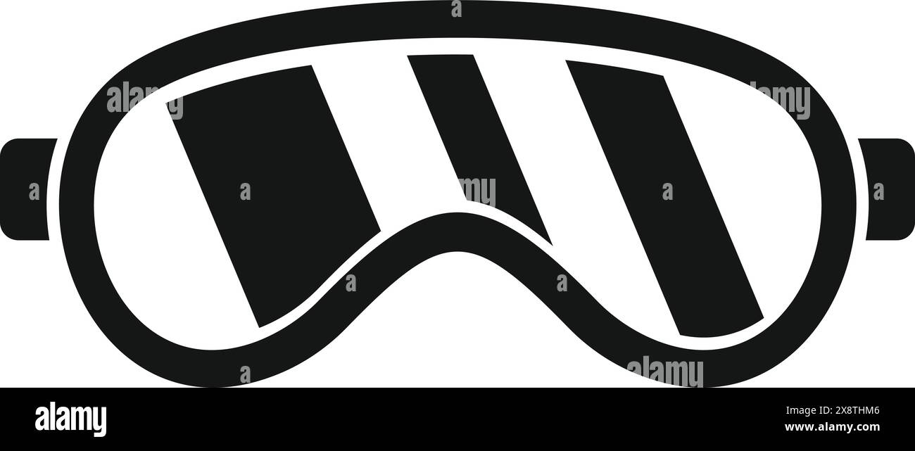 Minimalistische Schwarz-weiß-Vektor-Illustration der schlanken Skibrille Symbol für Wintersportarten wie Skifahren und Snowboarden. Augenschutz und Sicherheit bei kaltem Wetter Stock Vektor
