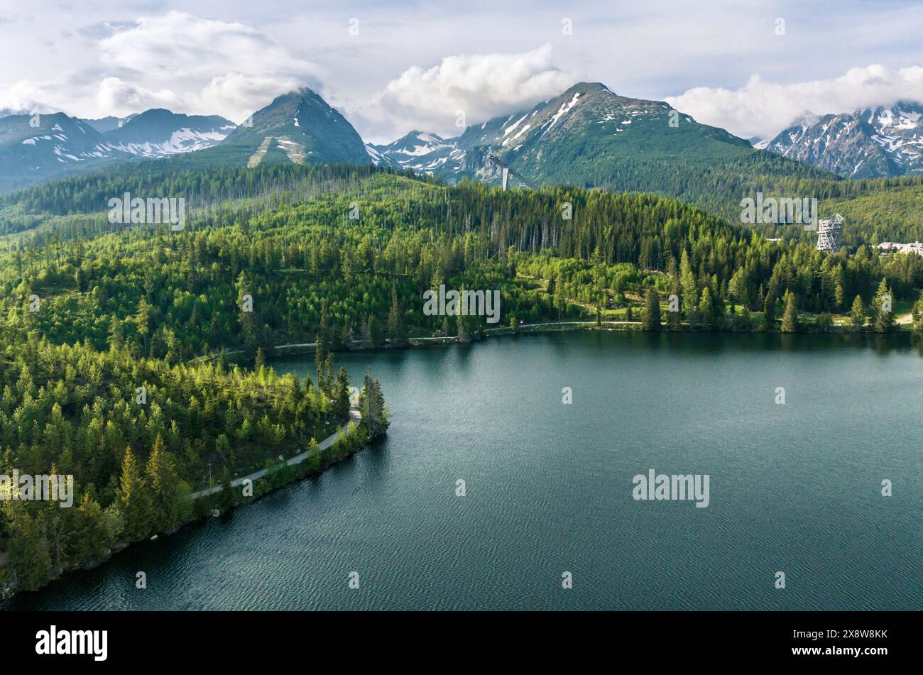 Panoramablick auf den StrbskePleso See, Strba, Slowakei Stockfoto