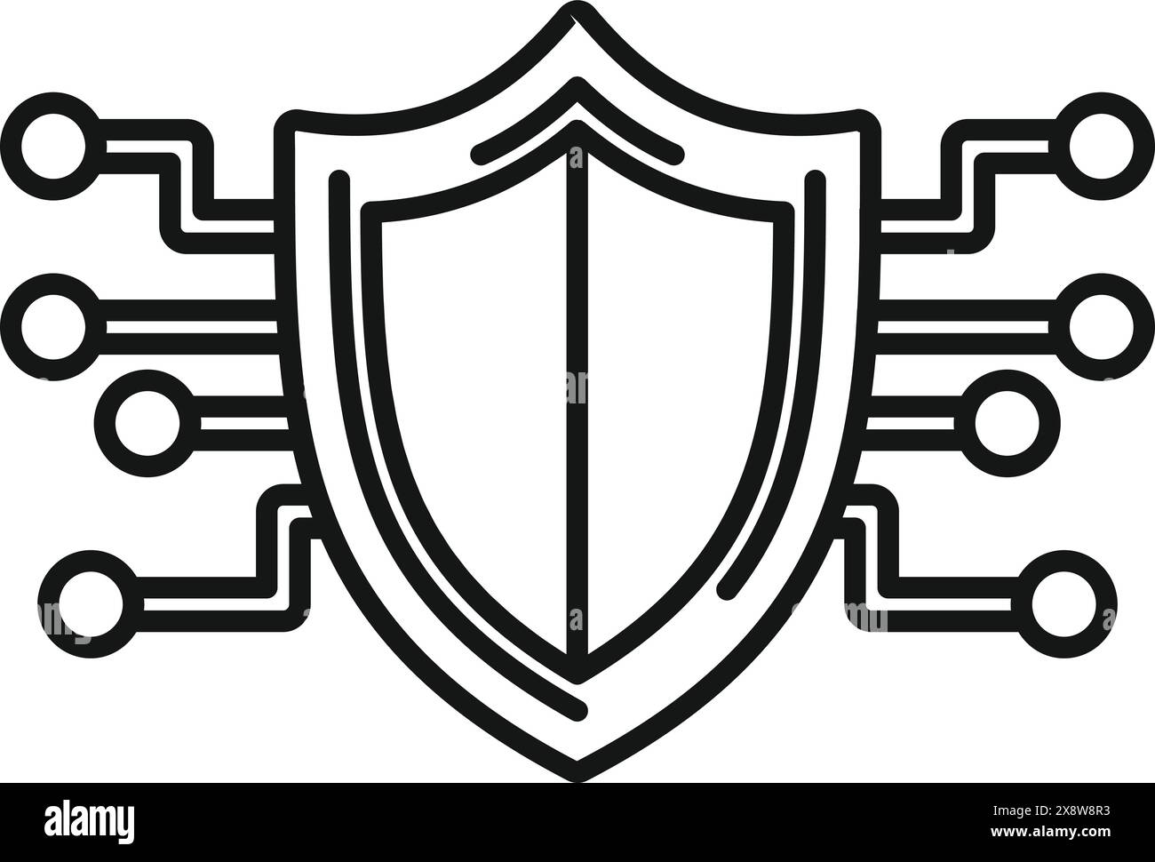 Symbol für digitale Sicherheitsschilde mit Technologie zum Schutz vor Cybersicherheit, Schaltung und Illustration des Internet-Sicherheitsvektors für Online-Datenschutz und Datenschutz Stock Vektor