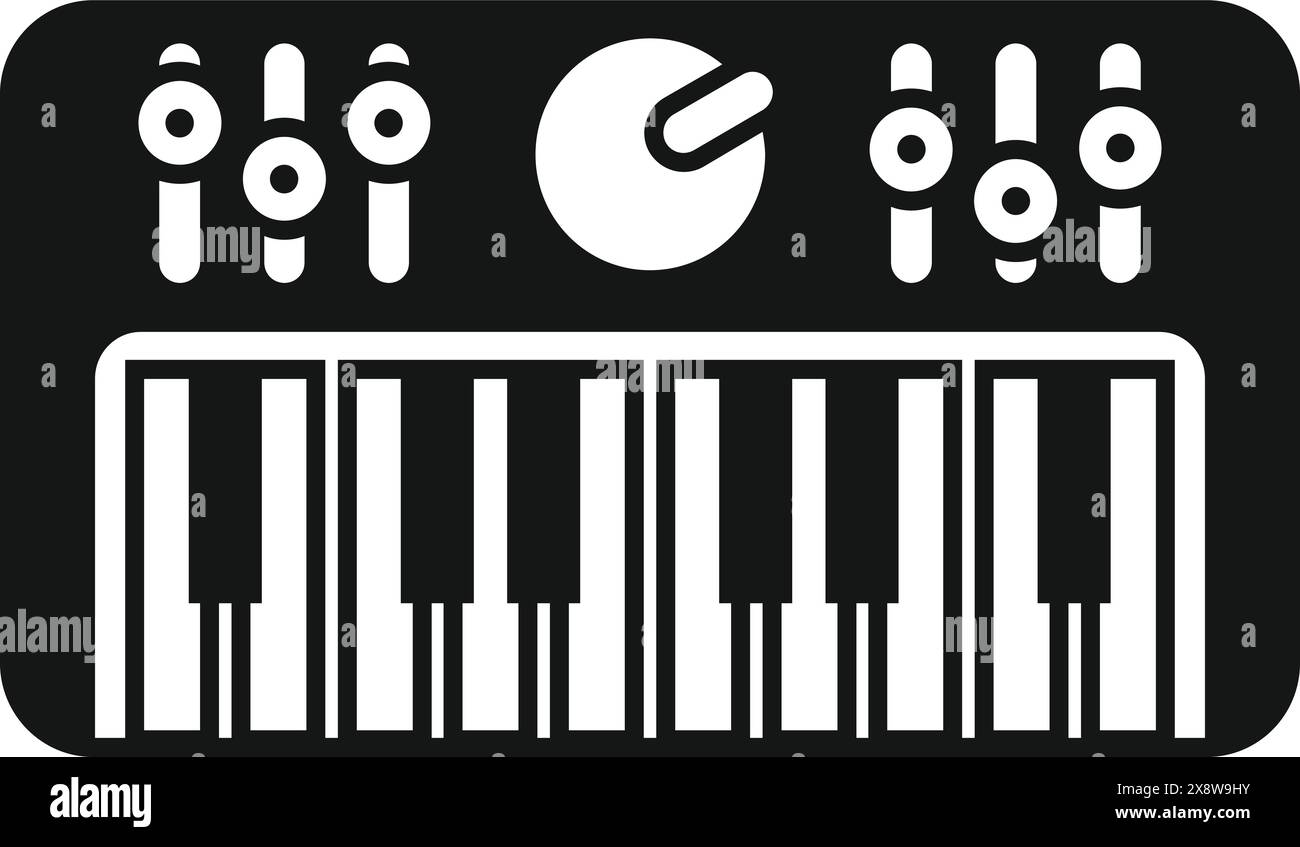 Schwarz-weiß-Symbol einer Midi-Tastatur, perfekt für Musikproduktionen Stock Vektor