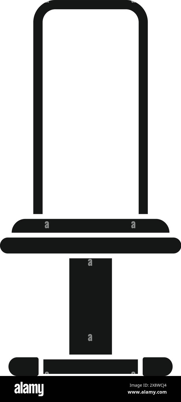 Minimalistisches Symbol für die Silhouette eines Bürostuhls in Schwarz und weiß für moderne ergonomische Sitze in einem professionellen Arbeitsbereich, isoliert auf einer flachen Vektorgrafik Stock Vektor