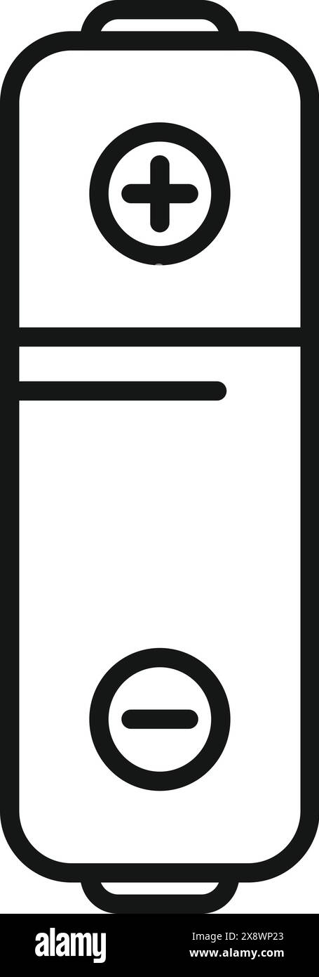 Vektorabbildung eines einfachen aa-Batteriesymbols in Schwarz-weiß, geeignet für verschiedene Designzwecke Stock Vektor
