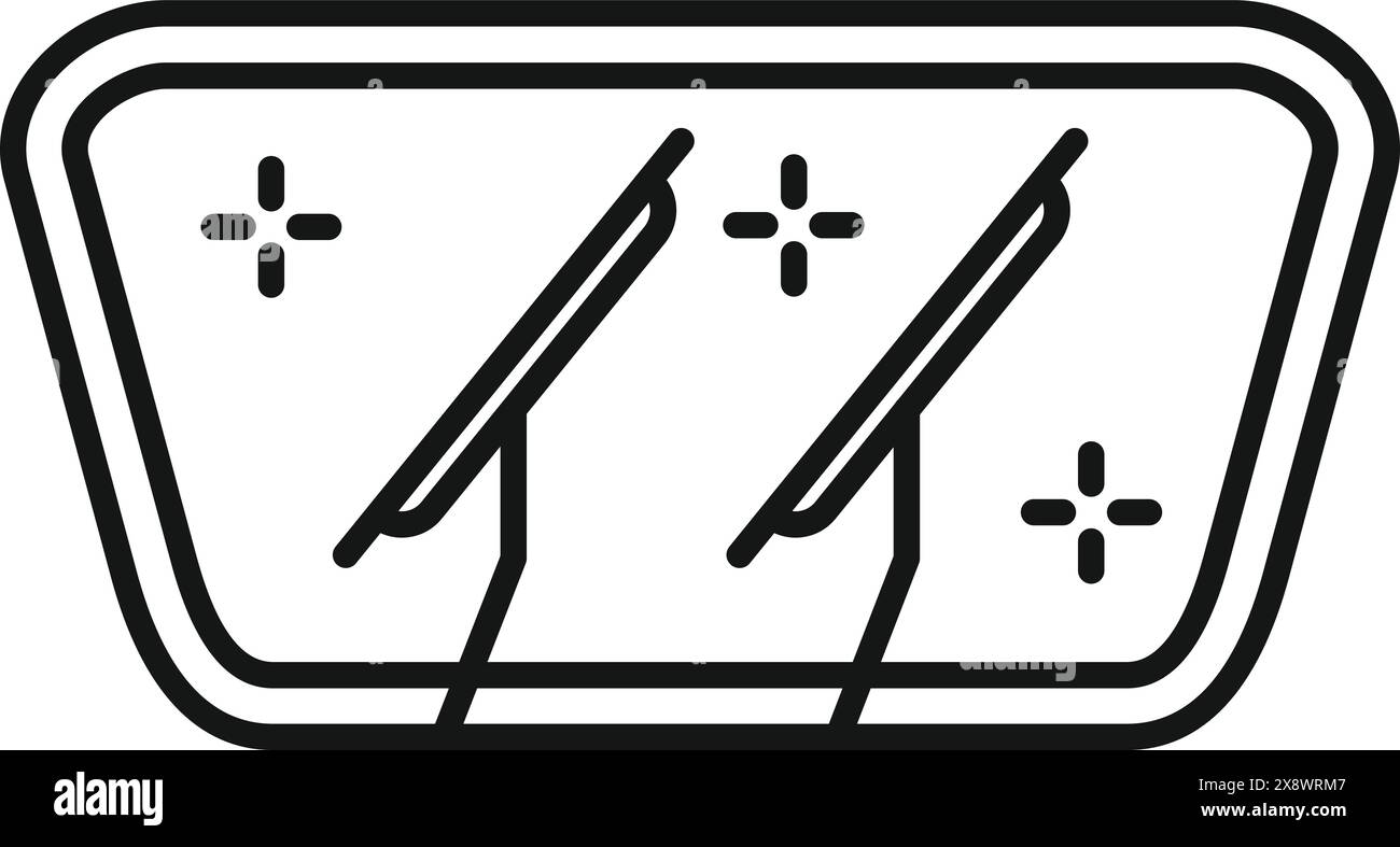 Vektorsymbol der Windschutzscheibe eines Autos mit Scheibenwischern in einem linearen Design Stock Vektor