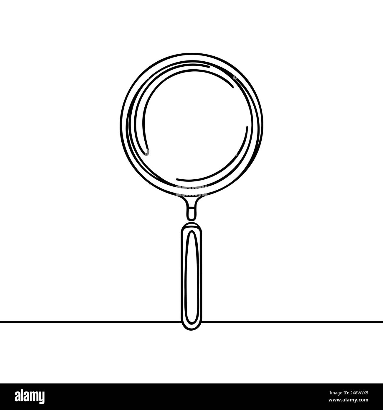 Einzeilige Abbildung der Lupe. Linienzeichnung der Lupenlinse. Vektorabbildung Stock Vektor