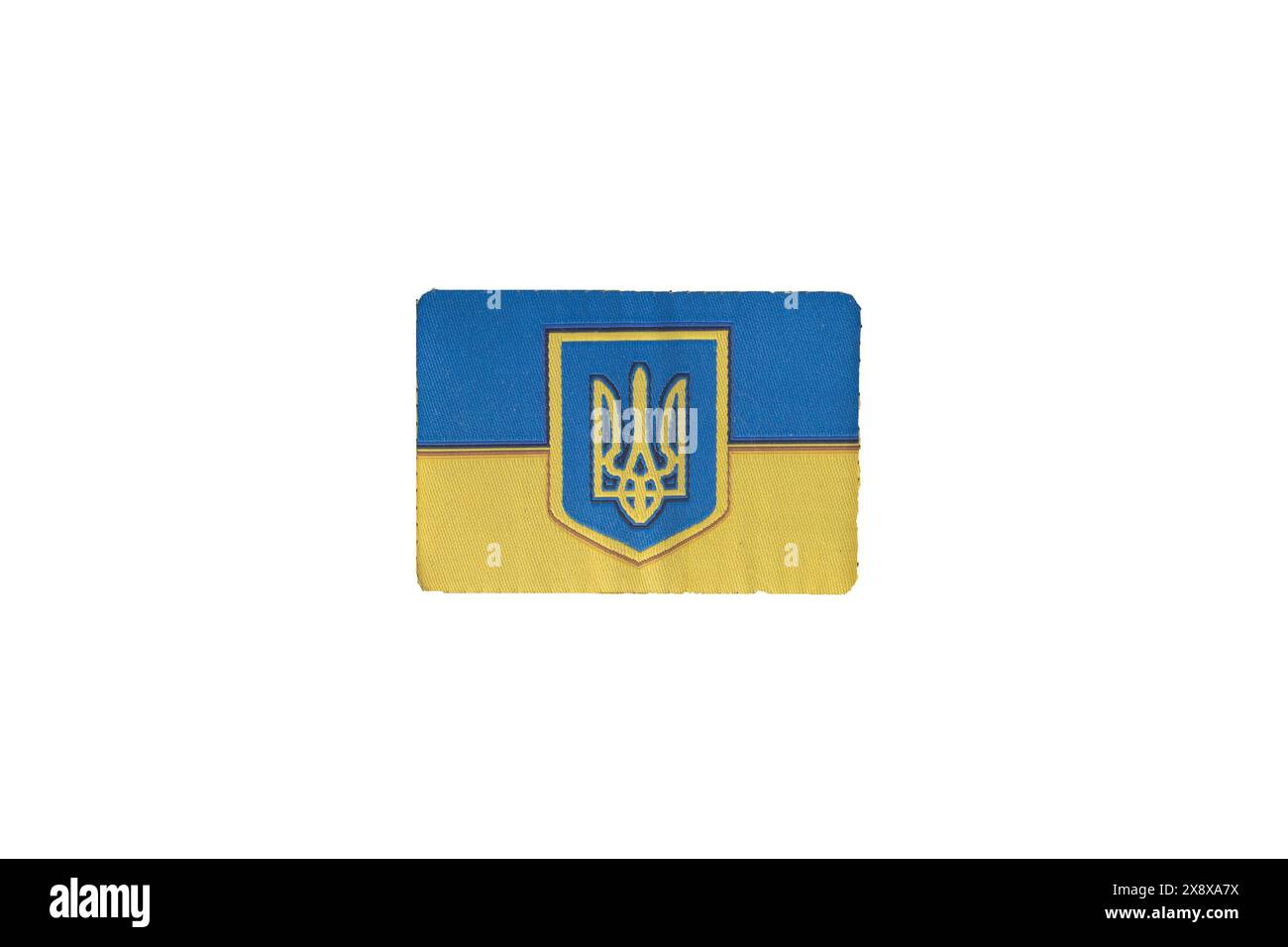 Ukrainischer Stoff Uniform Flag Patch isoliert auf weißem Hintergrund Stockfoto