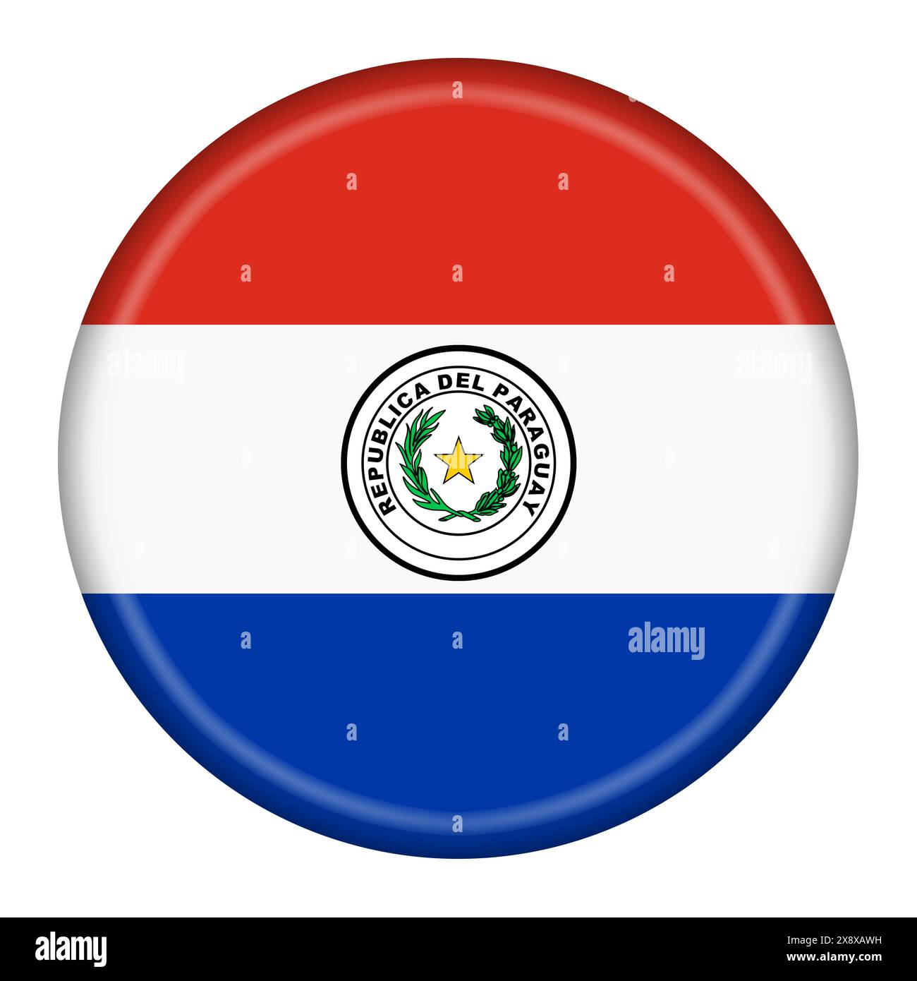 Paraguay Flaggenknopf 3D-Abbildung mit Beschneidungspfad Stockfoto