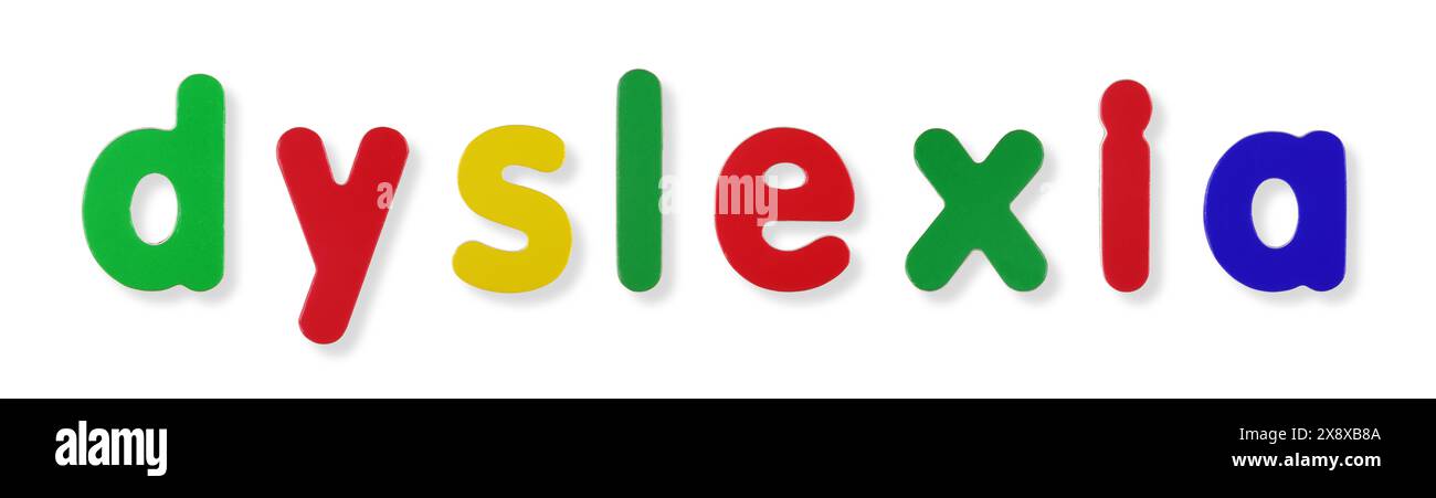 Legasthenie-Wort in farbigen Magnetbuchstaben Stockfoto