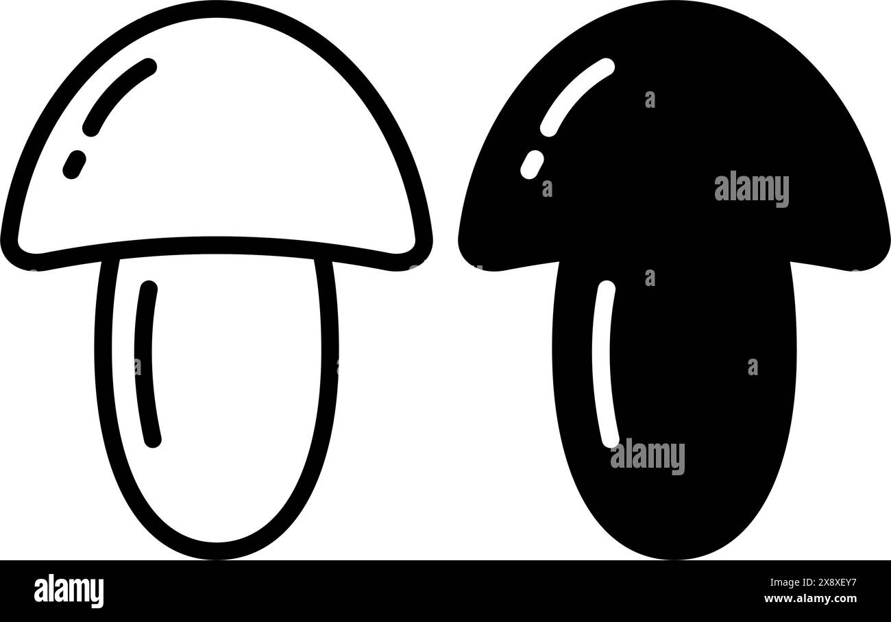 Pilze Silhouette und Umriss Herbst Gemüse Logos Icon Aufkleber Pointer Karten Web Design Idee Set von 2 Isolate EPS Vektor Poster, Banner, Broschüre, Promo, Werbung oder Preis, Etikettenkonzept Stock Vektor