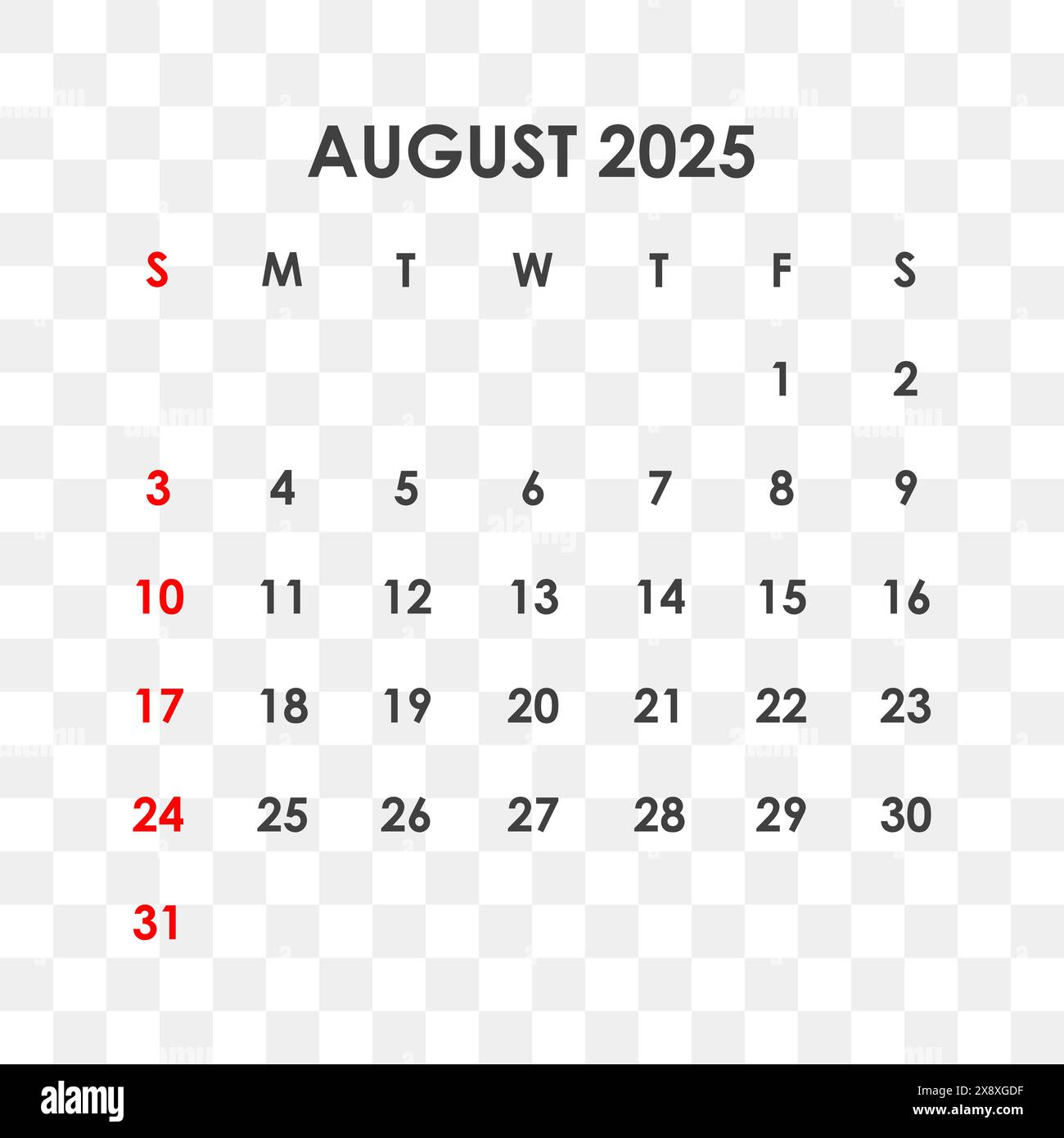 briefkalender-f-r-august-2025-die-woche-beginnt-am-sonntag-zeit-planungs-und-terminkonzept-flaches-design-abnehmbarer-kalender-f-r-den-monat-vektor-stock-vektorgrafik-alamy