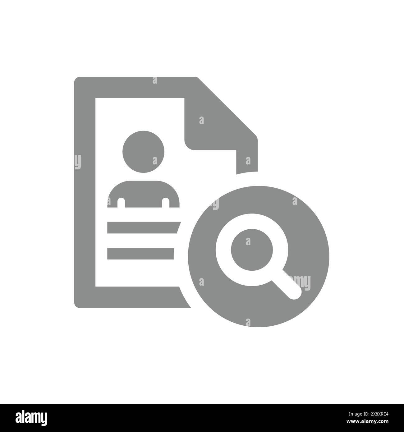 Suchen Sie den Kontakt im Adressbuch-Symbol. Suchen Sie eine Person mit Lupenvektor. Stock Vektor