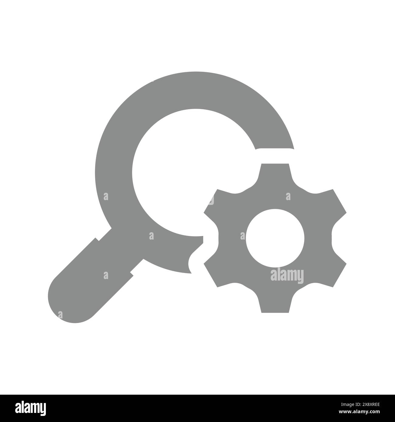 Vektorsymbol für Sucheinstellungen. Lupe und Zahnradsymbol. Stock Vektor