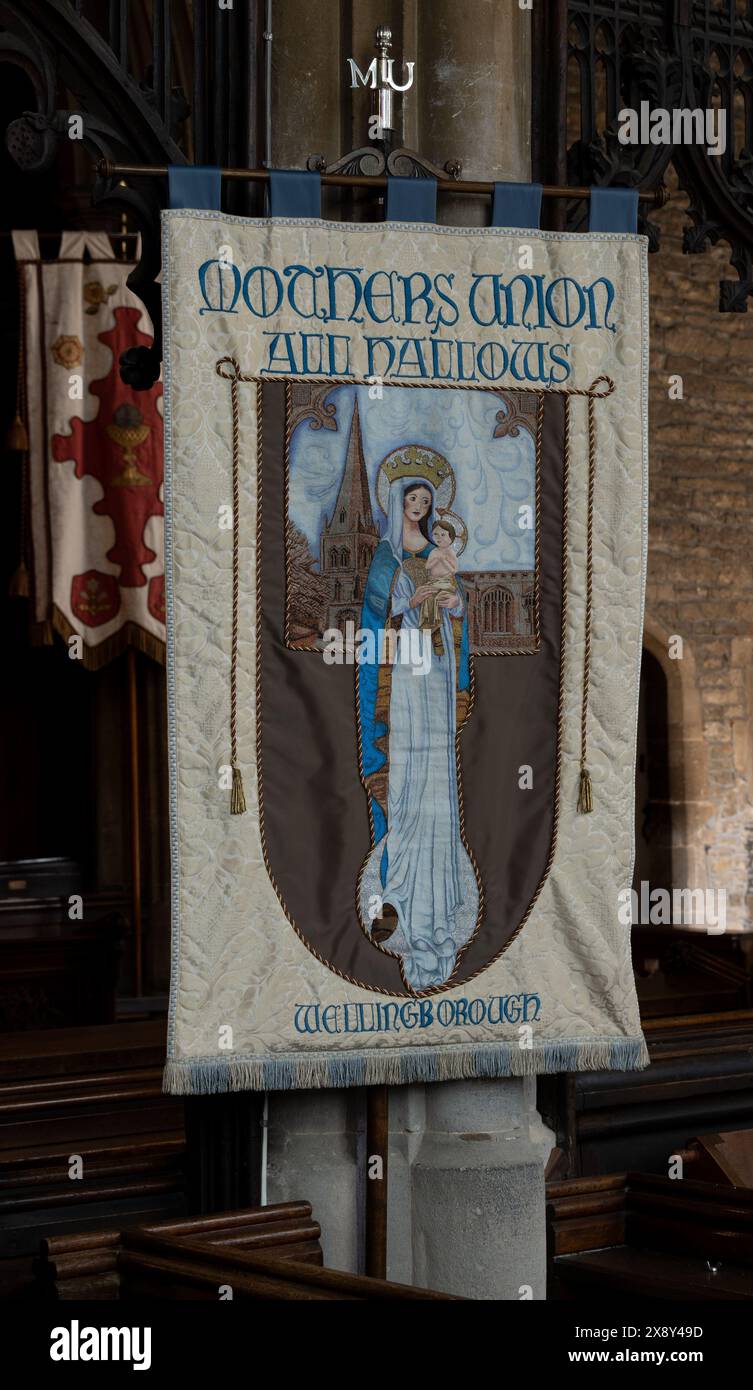 Mothers Union Banner, All Hallows Church, Wellingborough, Northamptonshire, England, UK Stockfoto