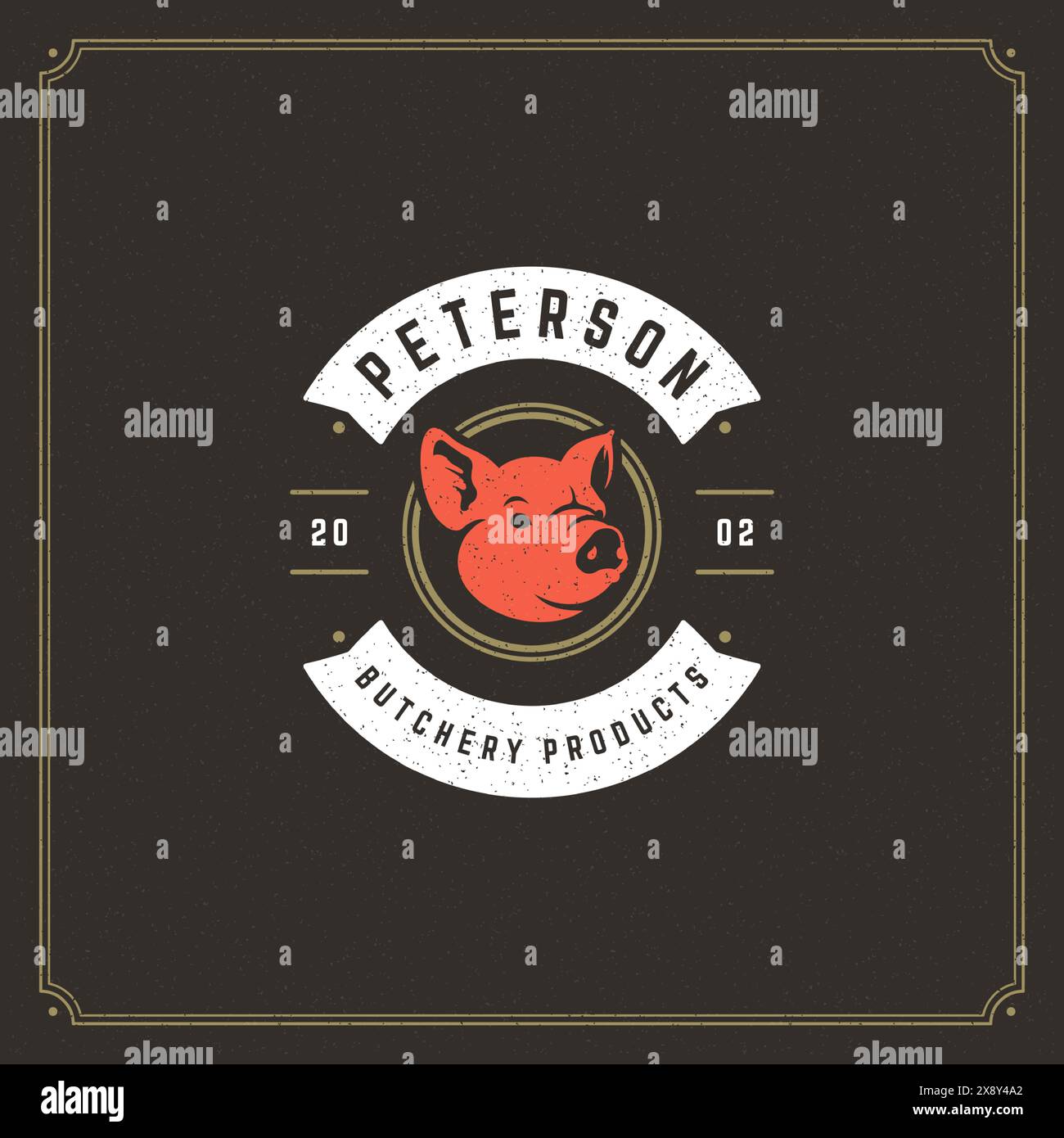 Vektordarstellung des Logos der Metzgerei. Schweinekopf-Silhouette, gut für Farm- oder Restaurantabzeichen. Vintage Typografie-Emblem-Design. Stock Vektor