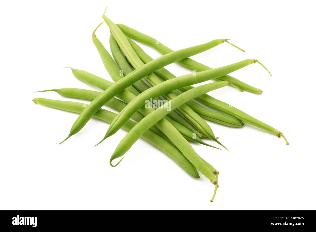 Grüne Bohnen auf weißem Hintergrund isoliert Stockfoto