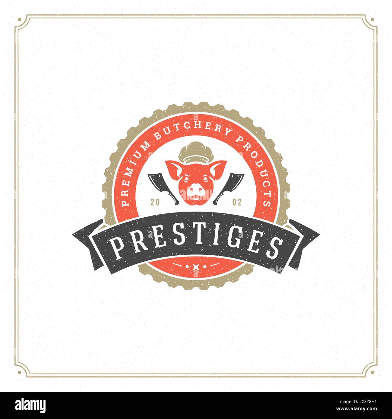 Vektordarstellung des Logos der Metzgerei. Schweinekopf-Silhouette, gut für Farm- oder Restaurantabzeichen. Vintage Typografie-Emblem-Design. Stock Vektor