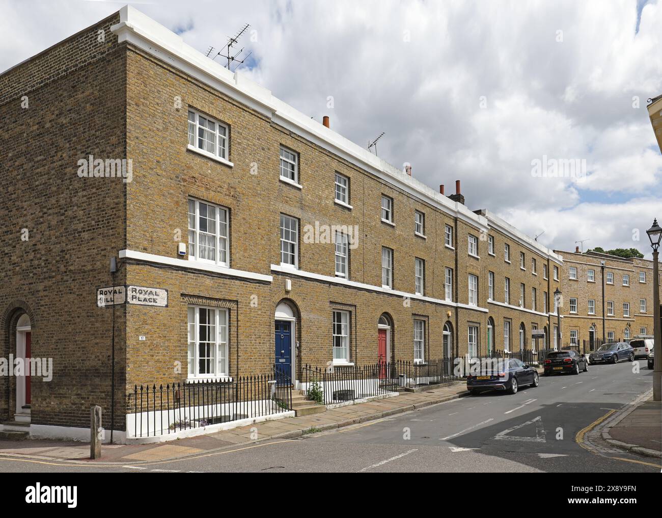 Greenwich, London, Großbritannien. Viktorianische Reihenhäuser am Royal Place, in der Nähe des Greenwich Park. Stockfoto