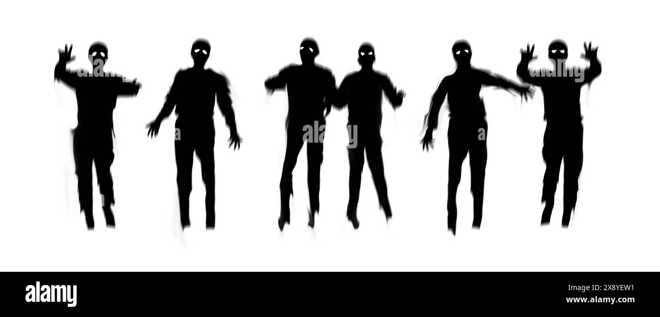 Gruselige Halloween Horror Zombies gehen und sich bewegende Hände, Schwarz-weiß-Illustration Stockfoto