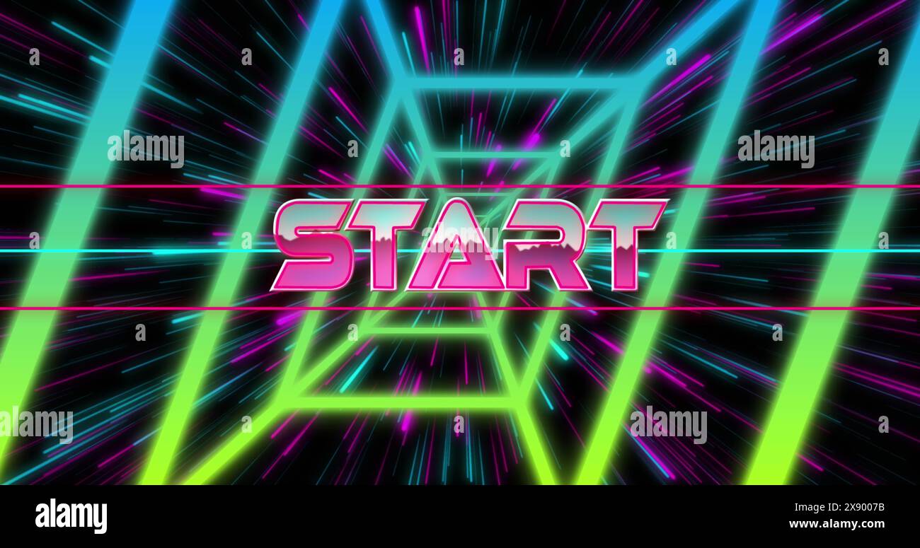 Bild des Anfangstextes über Neontunnel Stockfoto