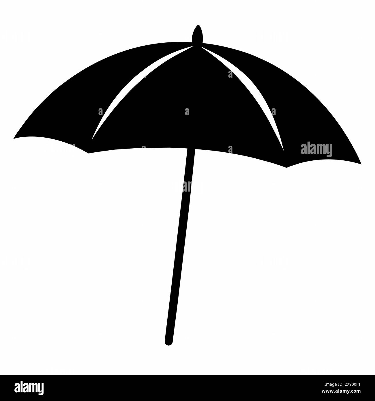 Schwarzer Sonnenschirm mit schlichtem geometrischem Design. Minimalistischer Stil, einfarbige Kunstwerke, Wetterschutzkonzept. Schwarze Silhouette isoliert auf wh Stock Vektor