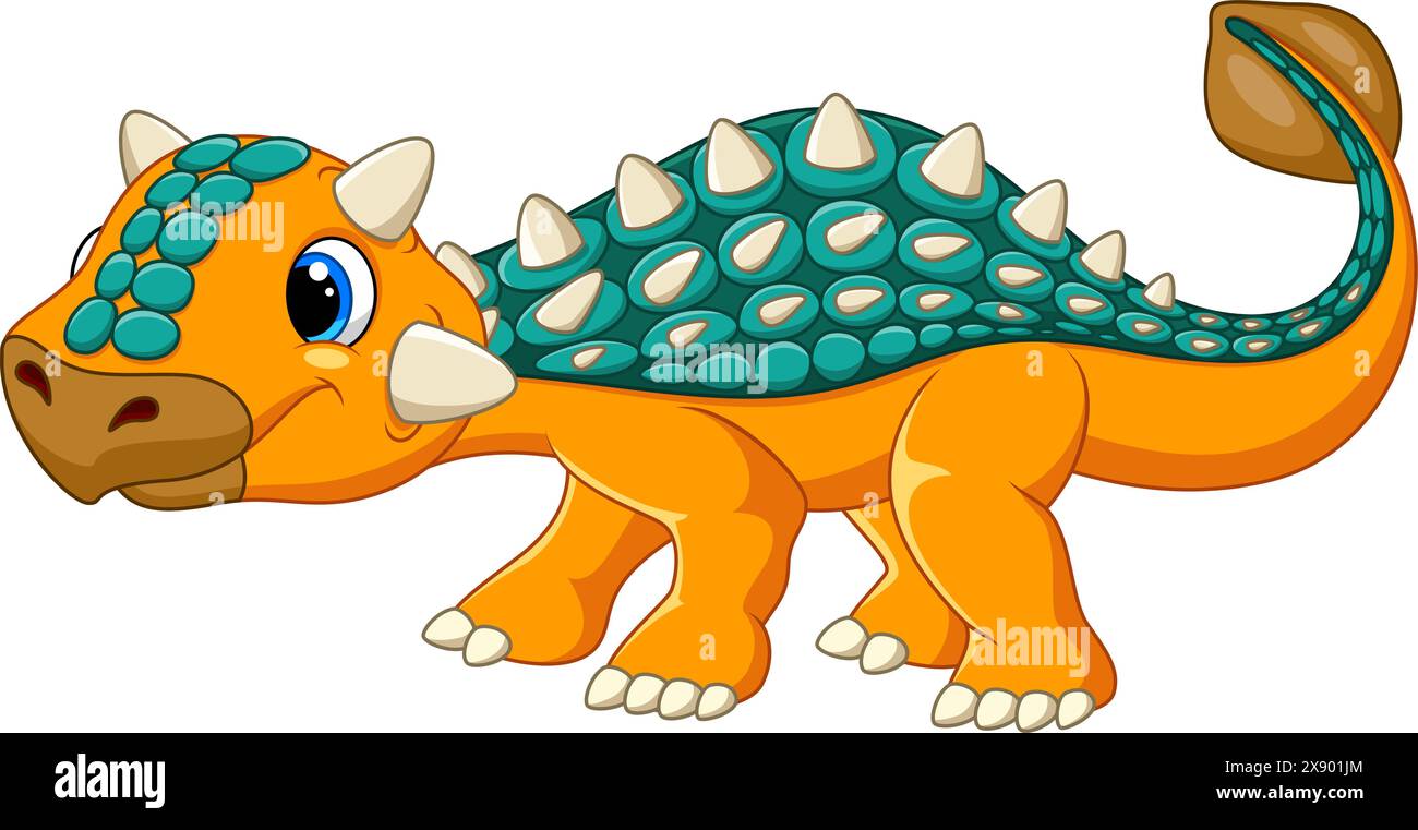 Lustige Ankylosaurus Dinosaurier Cartoon Vektor Illustration auf weißem Hintergrund Stock Vektor