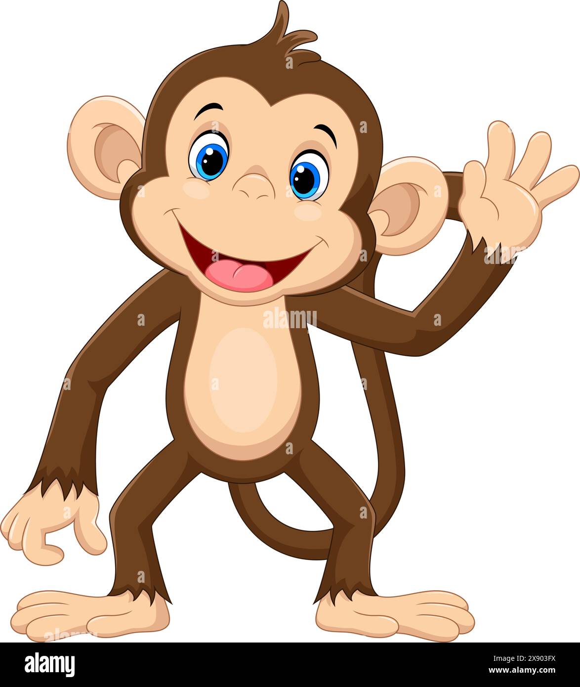 Cartoon netter Affe, der Vektor-Illustration auf weißem Hintergrund weht Stock Vektor