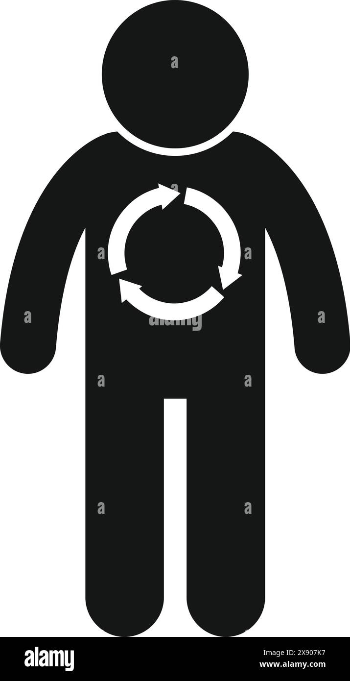 Ein minimalistisches Schwarz-weiß-Symbol mit einer Person, die einen Globus wiegt und symbolisiert die Pflege der Erde Stock Vektor