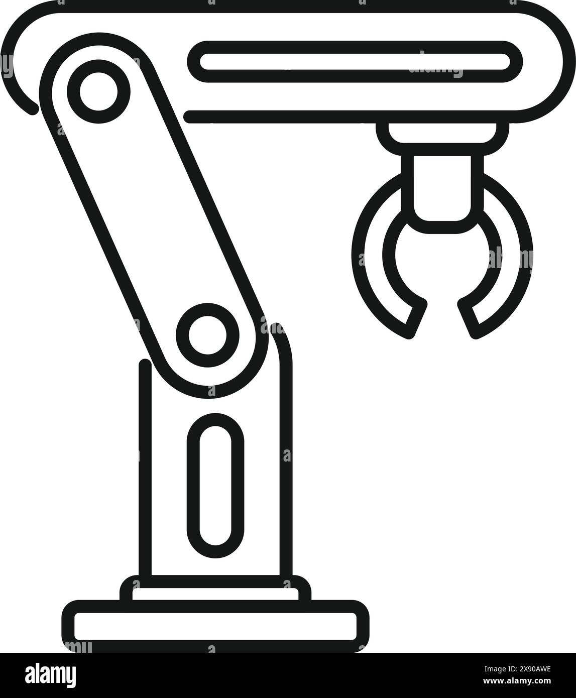 Vektor-Illustration eines einfachen schwarz-weißen Industrieroboter-Arms, der die futuristische und kybernetische Technologie der Automatisierungs- und Fertigungsindustrie darstellt Stock Vektor