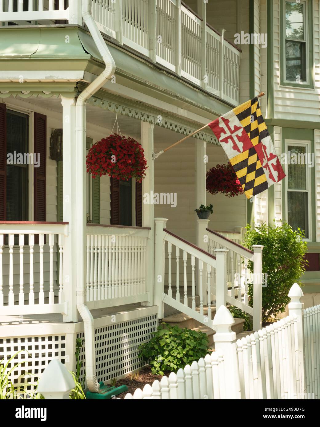 Maryland Flagge auf einem Haus in Chesapeake City, Maryland Stockfoto