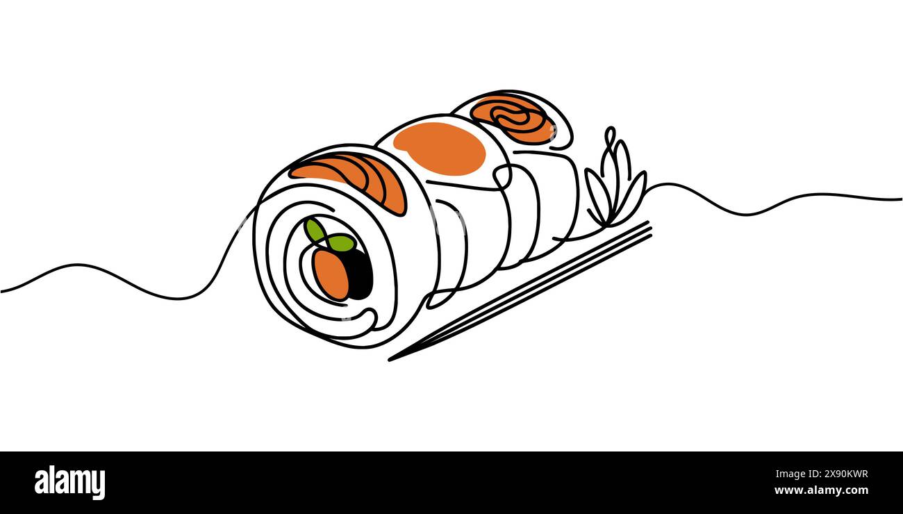 Sushi-Rolle zeichnet ein durchgehendes Linienmuster Stock Vektor
