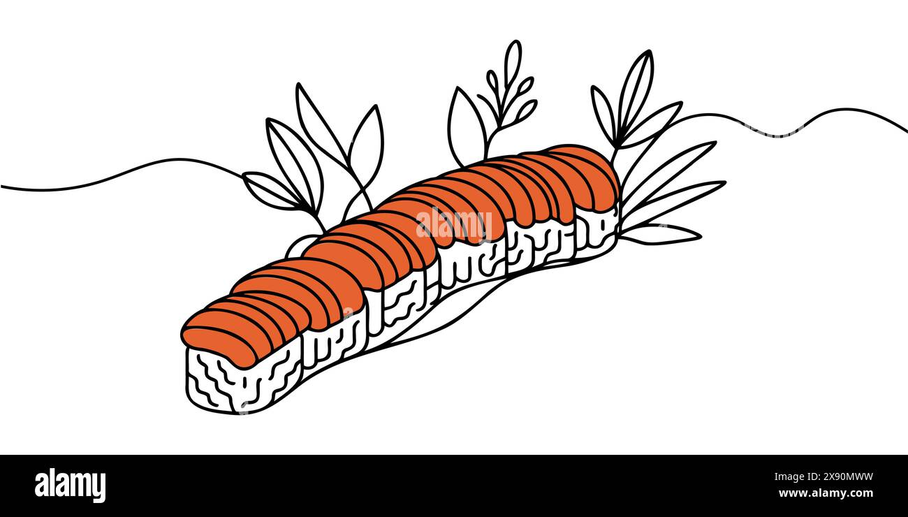 Sushi-Rolle zeichnet ein durchgehendes Linienmuster Stock Vektor
