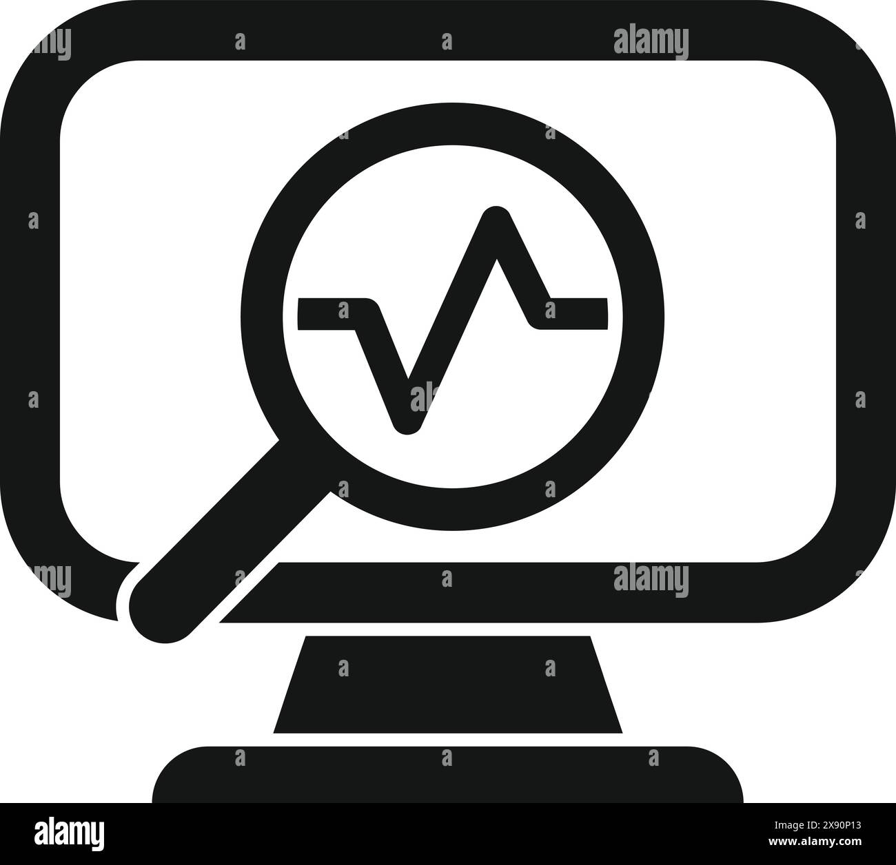 Symbol für die Datenanalyse mit Vergrößerungsglas, das sich auf ein Diagramm auf einem Computerbildschirm konzentriert Stock Vektor