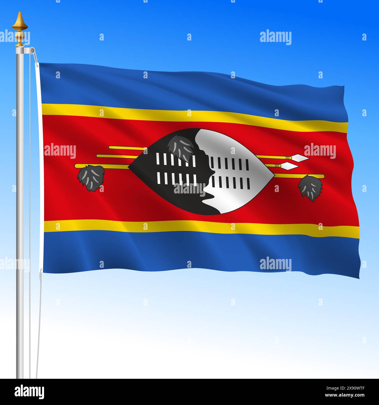 Swasiland oder Eswatini offizielle nationale winkende Flagge, afrikanisches Land, Vektor-Illustration Stock Vektor