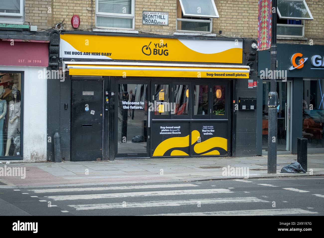 LONDON, 13. MAI 2024: Yum Bug, ein Restaurant in Finsbury, das sich auf Insektenessen spezialisiert hat. Stockfoto