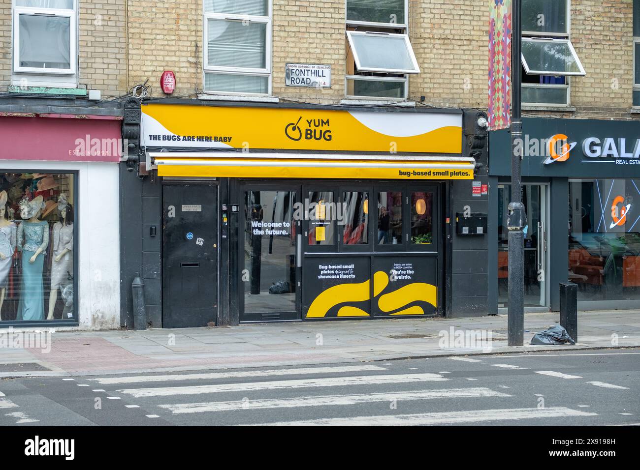 LONDON, 13. MAI 2024: Yum Bug, ein Restaurant in Finsbury, das sich auf Insektenessen spezialisiert hat. Stockfoto