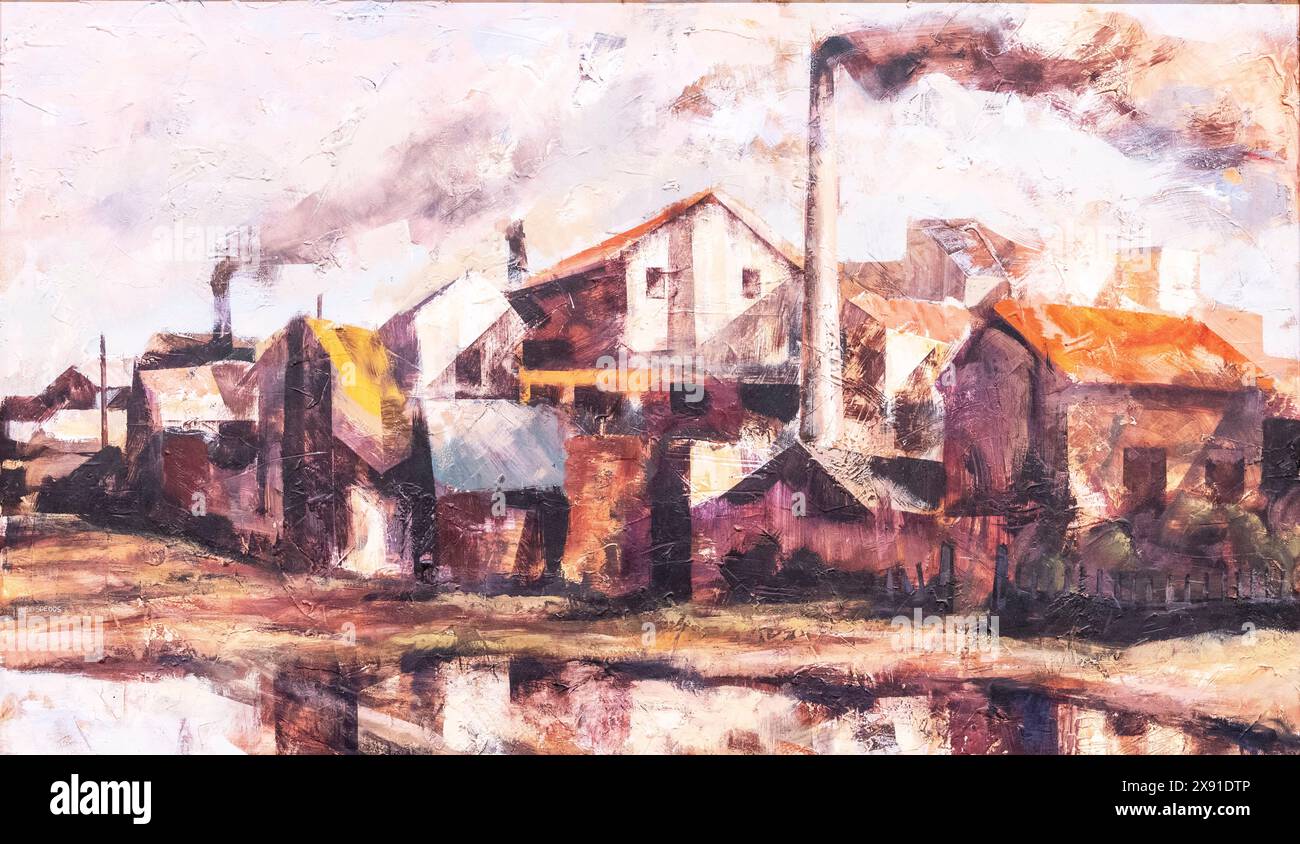 Industrielandschaft, 1975, Öl auf Tablex, Juan Manuel Seisdedos Romero, Huelva Museum, Huelva, Andalusien, Spanien Stockfoto