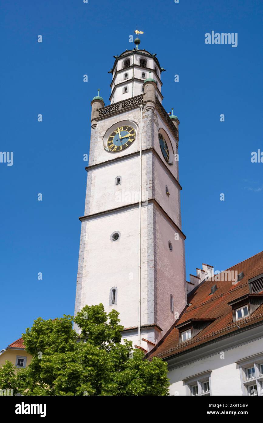 Der Blaserturm in der historischen Altstadt von Ravensburg, Stadtteil Ravensburg, Baden-Wuerttemberg, Deutschland Stockfoto