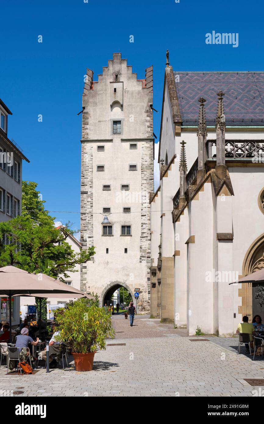 Das Frauentor, historisches Stadttor in der Altstadt von Ravensburg, Bezirk Ravensburg, Baden-Wuerttemberg, Deutschland Stockfoto