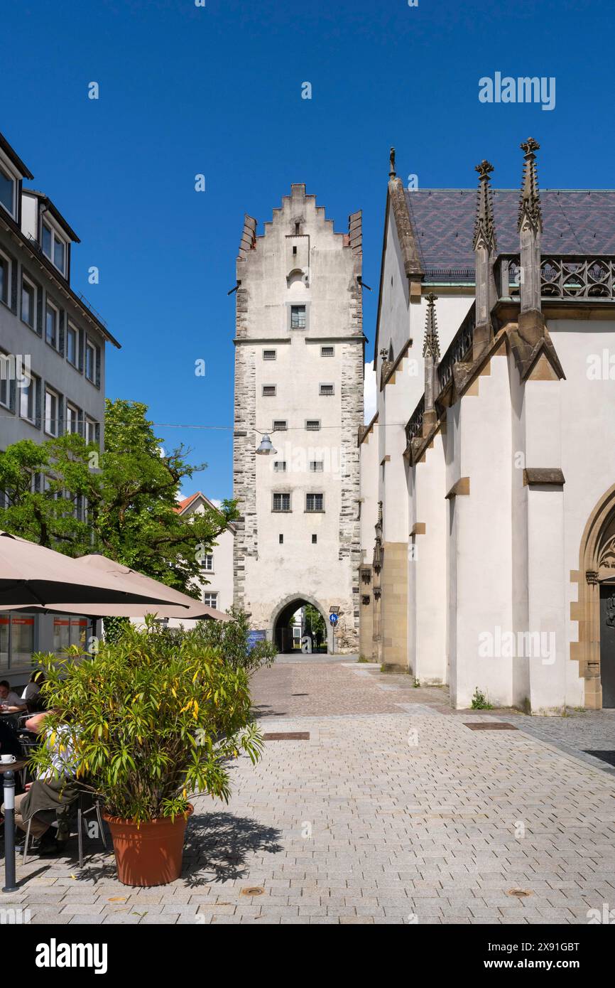 Das Frauentor, historisches Stadttor in der Altstadt von Ravensburg, Bezirk Ravensburg, Baden-Wuerttemberg, Deutschland Stockfoto