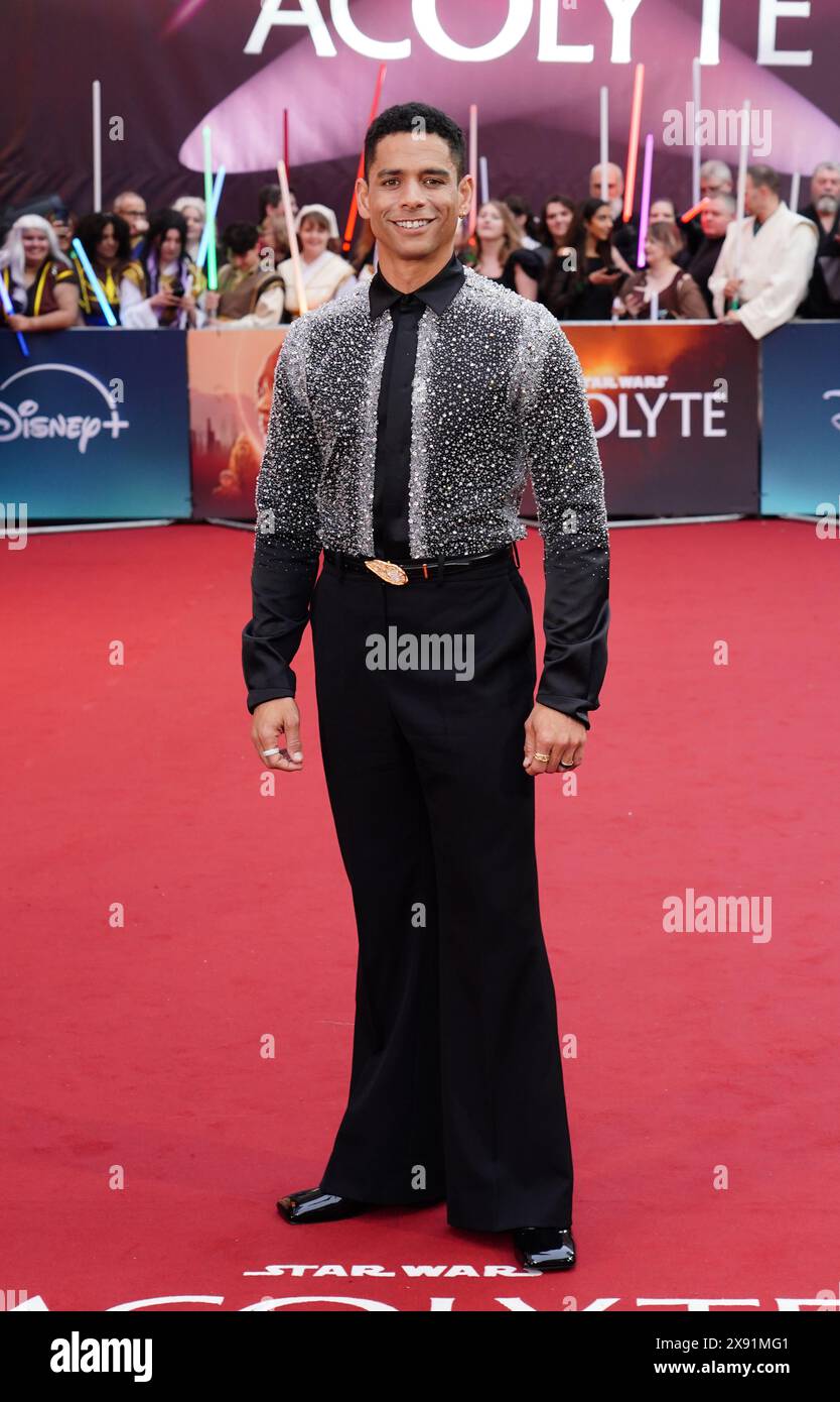 Charlie Barnett nimmt an der britischen Premiere von Disney+'s The Acolyte im Odeon Luxe im Zentrum von London Teil. Bilddatum: Dienstag, 28. Mai 2024. Stockfoto