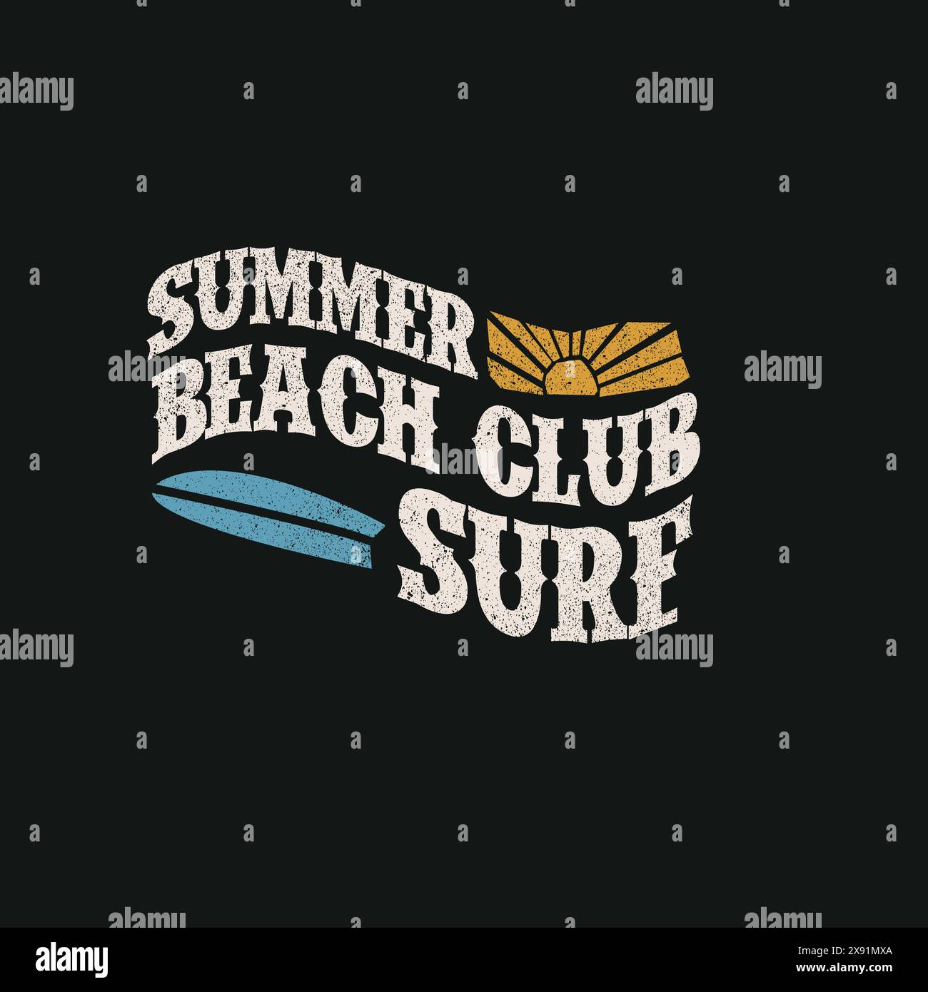 Summer Beach Club Surf Typografie T-Poster mit Grafik Stock Vektor
