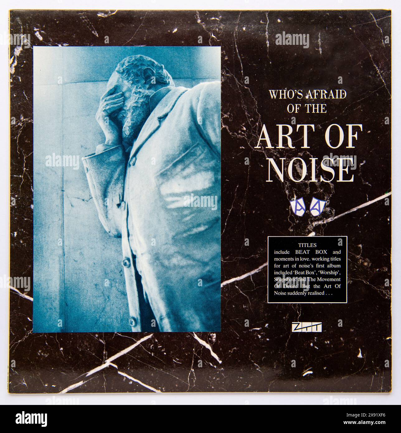 LP-Cover von Who’s Feed of the Art of Noise, dem Debütalbum der englischen Synthie-Pop-Band The Art of Noise, das 1984 veröffentlicht wurde Stockfoto