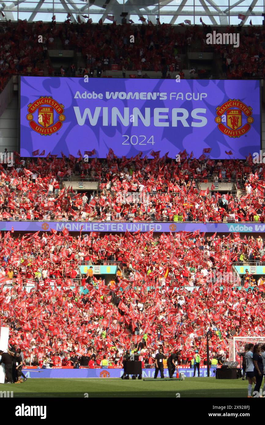 Sieger des Adobe FA Women's Cup Finals, Manchester United Women gegen Tottenham Hotspur Women Wembley Stadium London UK 12. Mai 2024 Stockfoto