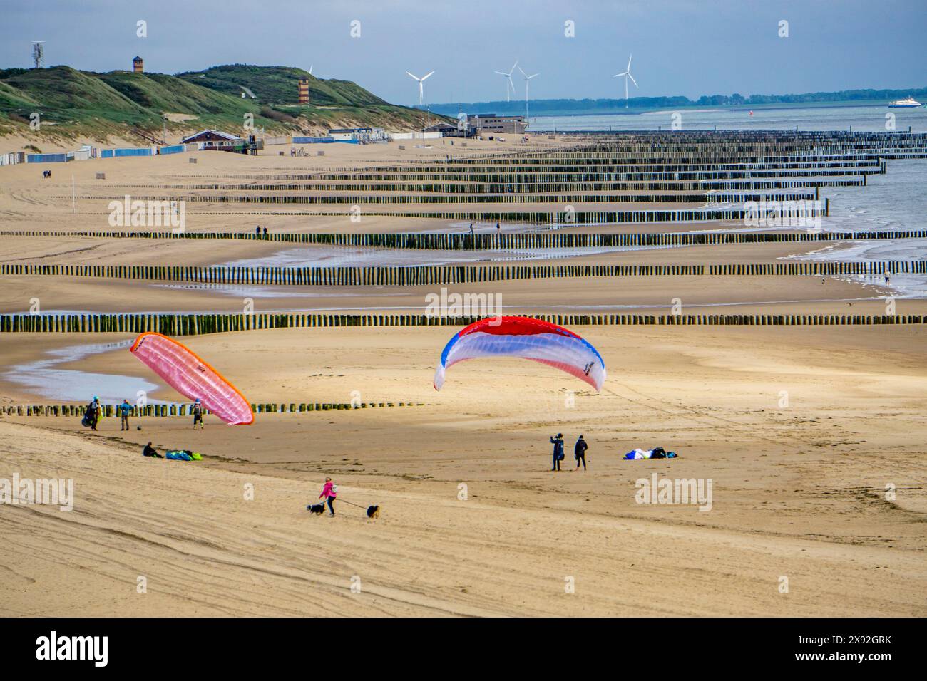 Nordseeküste in Zeeland, genannt Zeeland Riviera, Mole aus Holzpfählen, bei Zoutelande, Gemeinde Veere, Niederlande, Stockfoto