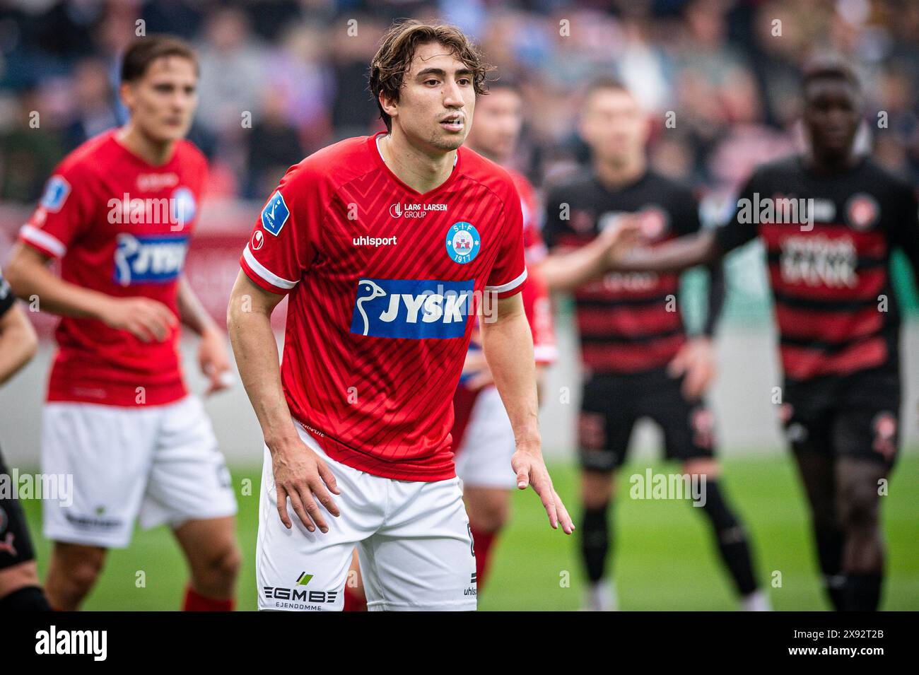 Herning, Dänemark. Mai 2024. Alexander Lind (9) von Silkeborg, WENN er während des 3F Superliga-Spiels zwischen dem FC Midtjylland und Silkeborg IF in der MCH Arena in Herning gesehen wurde. (Foto: Gonzales Foto - Morten Kjaer). Stockfoto